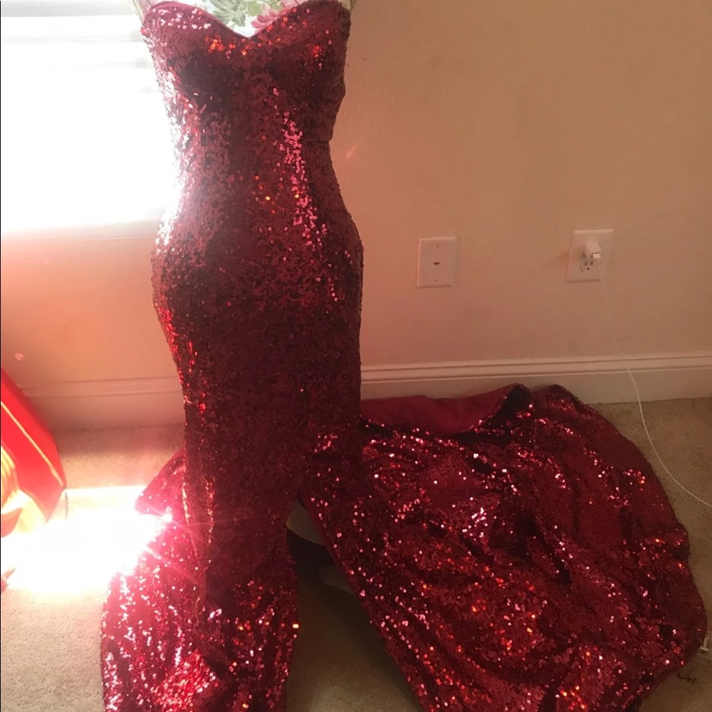 Red Sequined Prom Dress